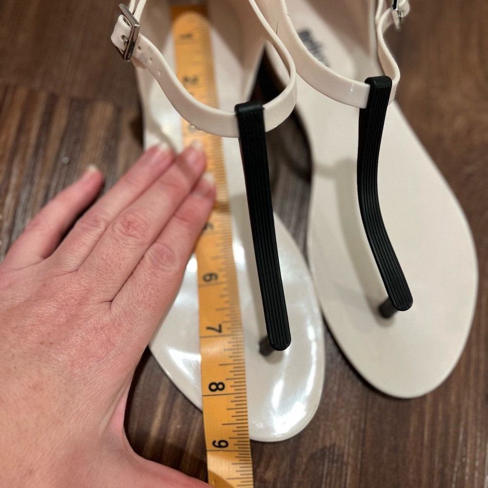 Melissa "Honey Chrome" Cream With Black T-Strap Flats Size S 4 - Picture 6 of 9